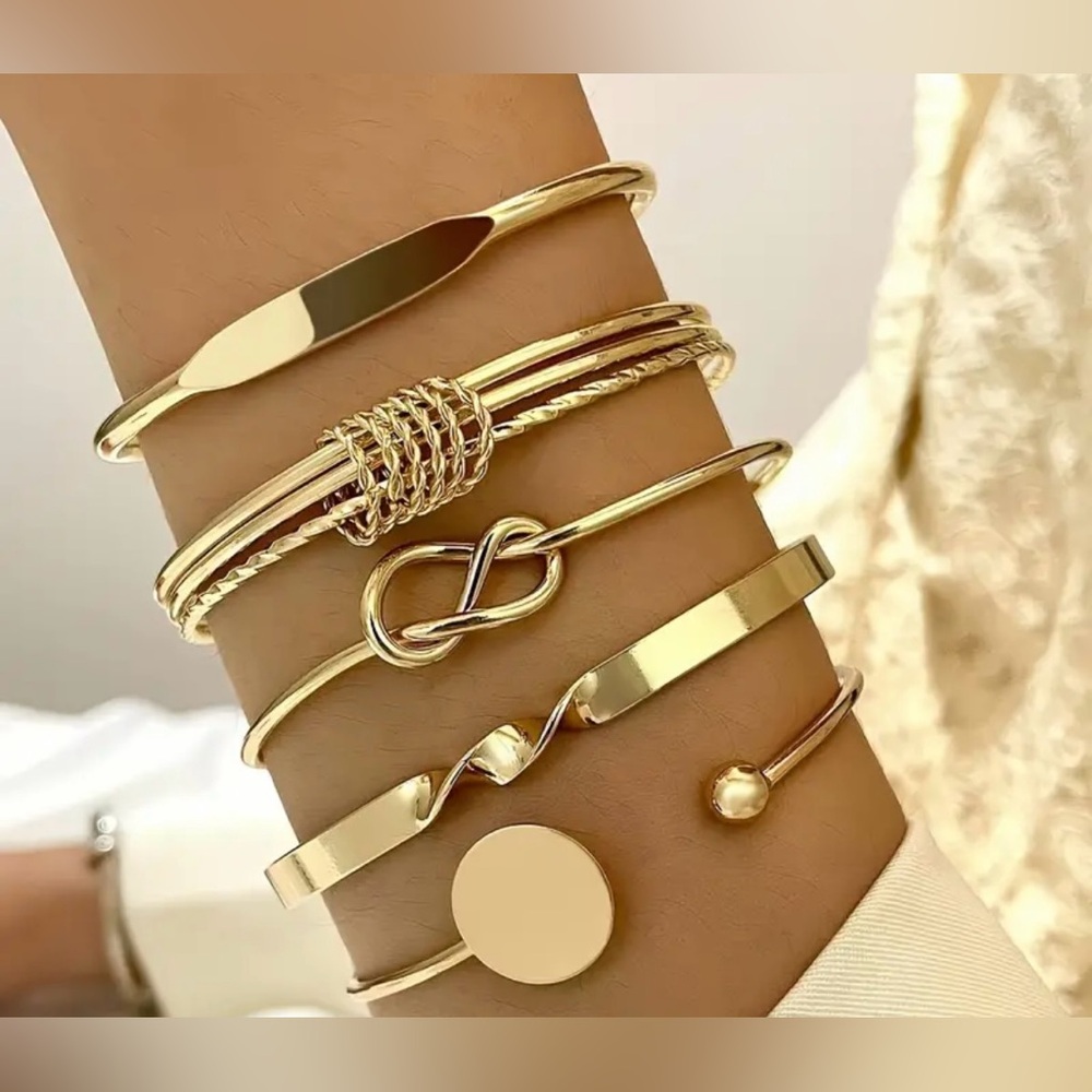 Women 5 piece set of bangle bracelet minimalist geometric round retro trendy